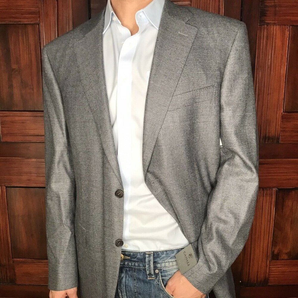 Canali Classic Grey Stretch Wool Sport Coat 44L